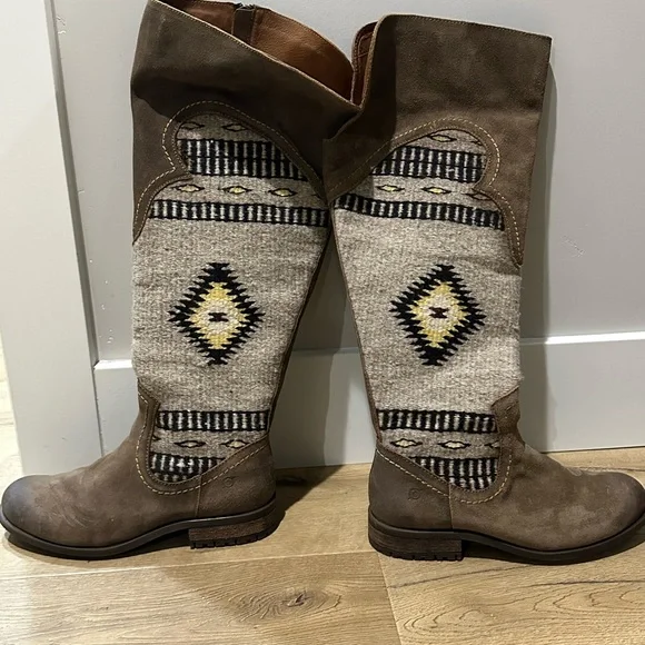 Born Brown Over the Knee Boots with Patterned Design - Picture 3 of 7